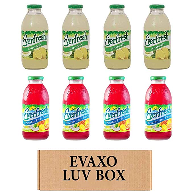 LUV BOX- variety Everfresh Juice 16 oz. pack of 8 , Everfresh Lemonade , Everfresh 100% Juice – Paradise Punch. by evaxo - 370621593985
