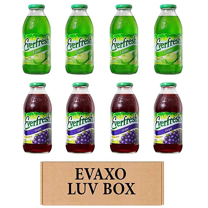 LUV BOX- variety Everfresh Juice 16 oz. pack of 8 , Everfresh Lime , Everfresh 100% Juice- Grape. by evaxo - 370621594142