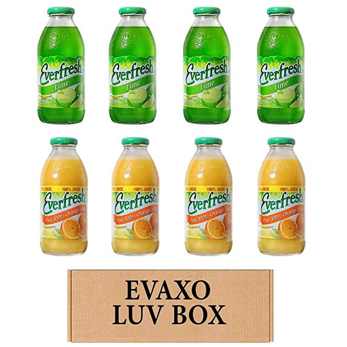 LUV BOX- variety Everfresh Juice 16 oz. pack of 8 , Everfresh Lime , Everfresh 100% Orange Juice. by evaxo - 370621594159