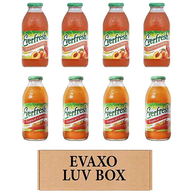  LUV BOX- variety Everfresh Juice 16 oz. pack of 8 , Everfresh Peach Watermelon , Everfresh Tropical Carrot. by evaxo  - 370621594449