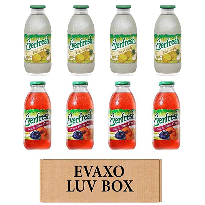 LUV BOX- variety Everfresh Juice 16 oz. pack of 8 , Everfresh Pina Colada , Everfresh Peach Plum Pear. by evaxo - 370621594593