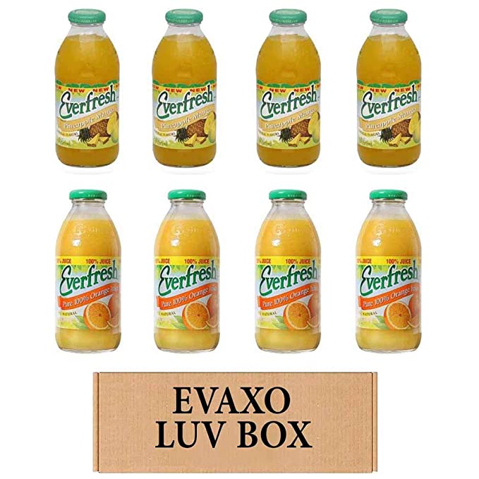 LUV BOX- variety Everfresh Juice 16 oz. pack of 8 , Everfresh Pineapple Mango , Everfresh 100% Orange Juice. by evaxo - 370621595057