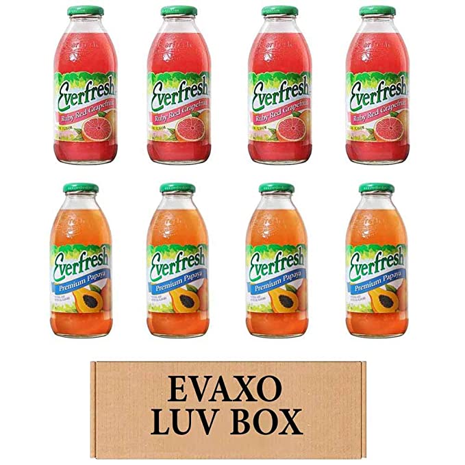 LUV BOX- variety Everfresh Juice 16 oz. pack of 8 , Everfresh Ruby Red Grapefruit , Everfresh Premium Papaya. by evaxo - 370621595118