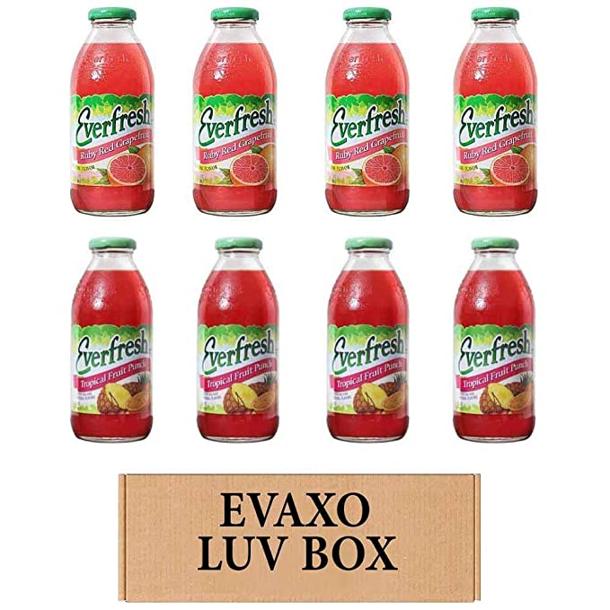 LUV BOX- variety Everfresh Juice 16 oz. pack of 8 , Everfresh Ruby Red Grapefruit , Everfresh Tropical Fruit Punch. by evaxo - 370621595132