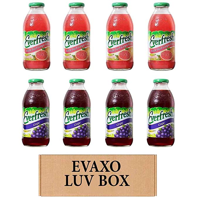  LUV BOX- variety Everfresh Juice 16 oz. pack of 8 , Everfresh Ruby Red Grapefruit , Everfresh 100% Juice- Grape. by evaxo  - 370621595194