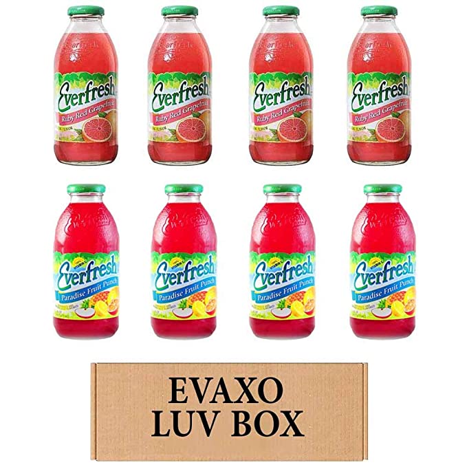  LUV BOX- variety Everfresh Juice 16 oz. pack of 8 , Everfresh Ruby Red Grapefruit , Everfresh 100% Juice – Paradise Punch. by evaxo  - 370621595248