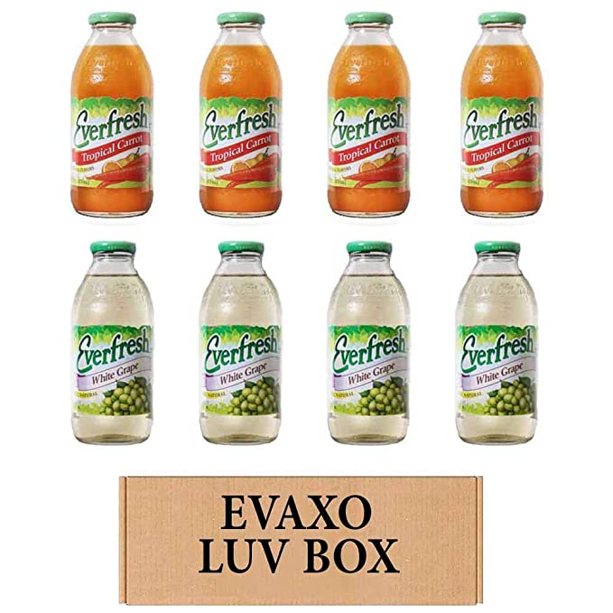 LUV BOX- variety Everfresh Juice 16 oz. pack of 8 , Everfresh Tropical Carrot , Everfresh White Grape. by evaxo  - 370621595286