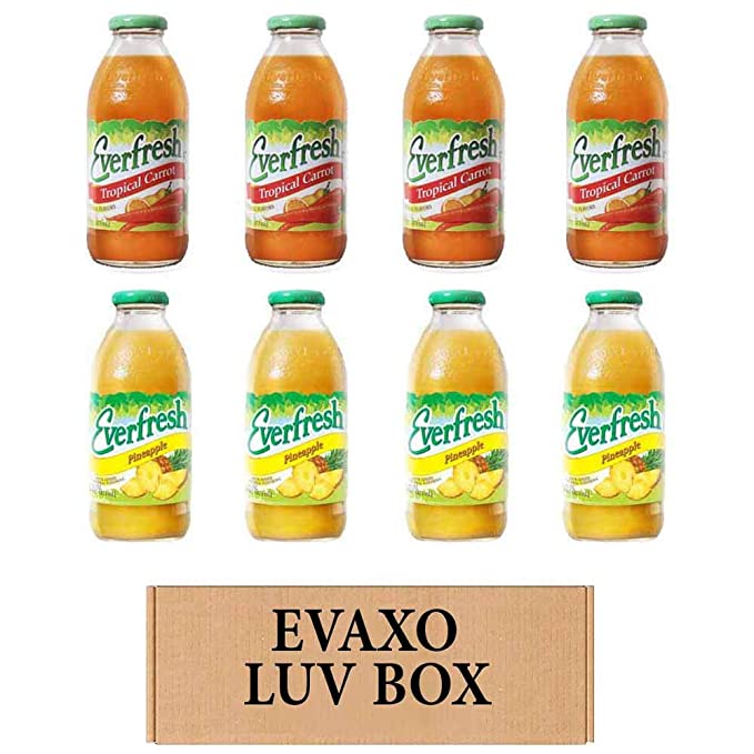  LUV BOX- variety Everfresh Juice 16 oz. pack of 8 , Everfresh Tropical Carrot , Everfresh Pineapple Juice. by evaxo  - 370621595293