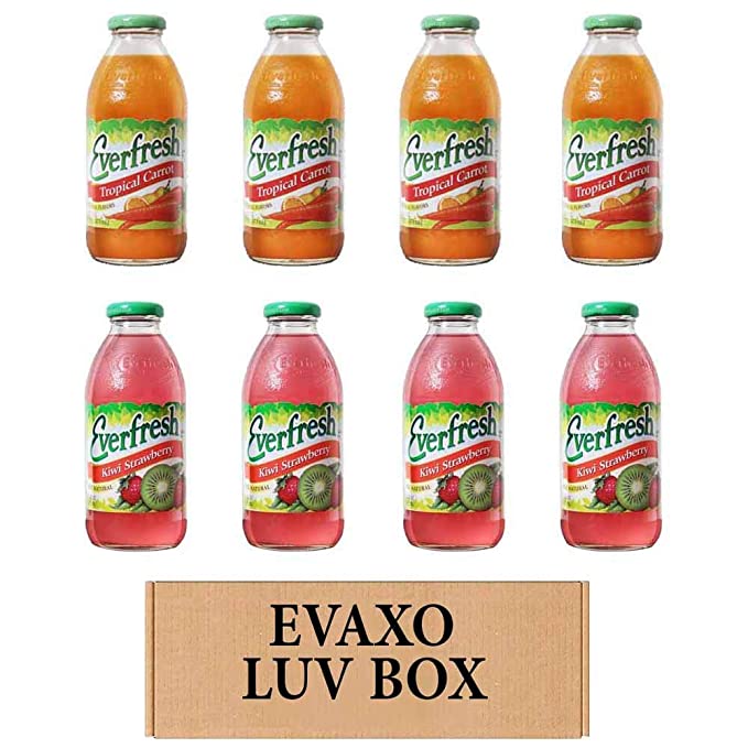 LUV BOX- variety Everfresh Juice 16 oz. pack of 8 , Everfresh Tropical Carrot , Everfresh 100% Juice- Kiwi Strawberry. by evaxo  - 370621595316