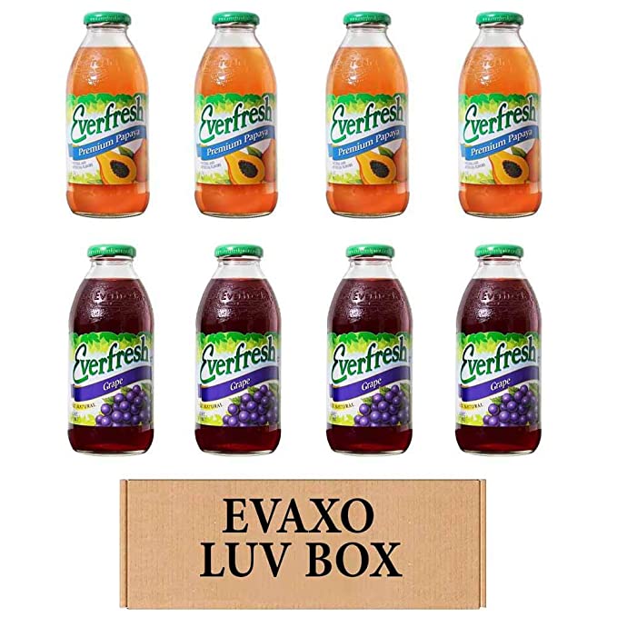 LUV BOX- variety Everfresh Juice 16 oz. pack of 8 , Everfresh Premium Papaya , Everfresh 100% Juice- Grape. by evaxo - 370621595460