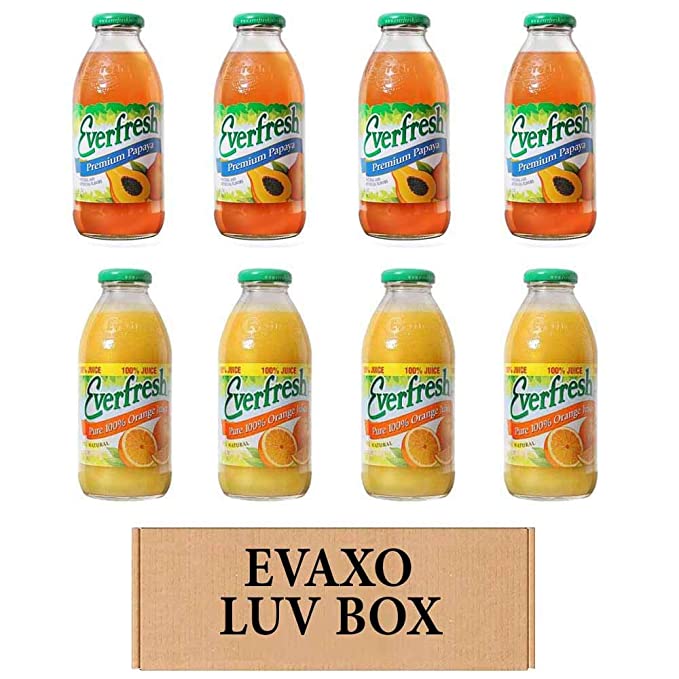 LUV BOX- variety Everfresh Juice 16 oz. pack of 8 , Everfresh Premium Papaya , Everfresh 100% Orange Juice. by evaxo  - 370621595477