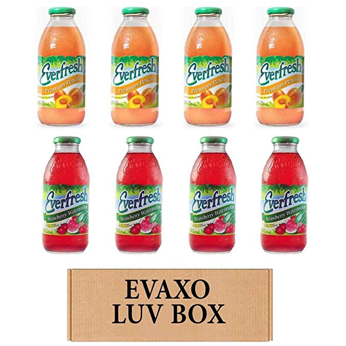 LUV BOX- variety Everfresh Juice 16 oz. pack of 8 , Everfresh Premium Peach , Everfresh 100% Juice – Strawberry Watermelo. by evaxo - 370621595613