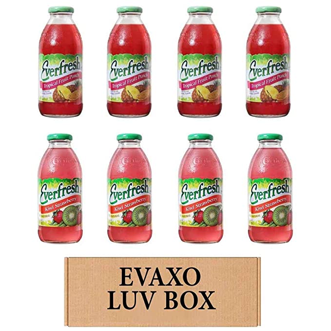 LUV BOX- variety Everfresh Juice 16 oz. pack of 8 , Everfresh Tropical Fruit Punch , Everfresh 100% Juice- Kiwi Strawberry. by evaxo - 370621595675
