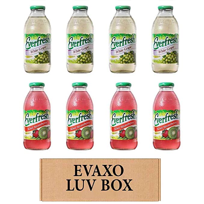 LUV BOX- variety Everfresh Juice 16 oz. pack of 8 , Everfresh White Grape , Everfresh 100% Juice- Kiwi Strawberry. by evaxo - 370621595774