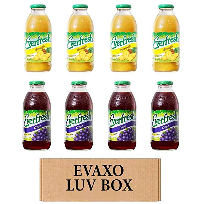 LUV BOX- variety Everfresh Juice 16 oz. pack of 8 , Everfresh Pineapple Juice , Everfresh 100% Juice- Grape. by evaxo  - 370621595880