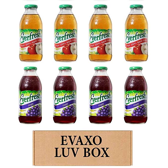  LUV BOX- variety Everfresh Juice 16 oz. pack of 8 , Everfresh 100% Apple Juice , Everfresh 100% Juice- Grape. by evaxo  - 370621596092