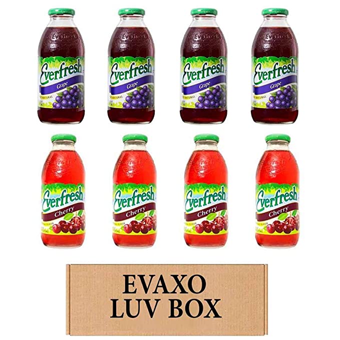 LUV BOX- variety Everfresh Juice 16 oz. pack of 8 , Everfresh 100% Juice- Grape , Everfresh Cherry. by evaxo - 370621596160
