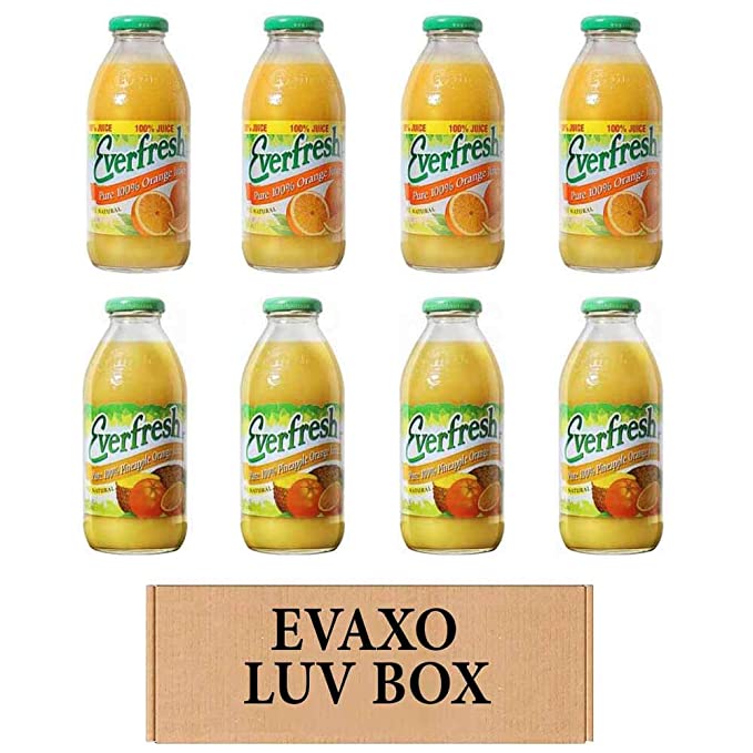  LUV BOX- variety Everfresh Juice 16 oz. pack of 8 , Everfresh 100% Orange Juice , Everfresh 100% Pineapple Orange Juice. by evaxo  - 370621596221