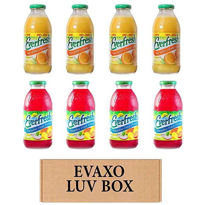 LUV BOX- variety Everfresh Juice 16 oz. pack of 8 , Everfresh 100% Orange Juice , Everfresh 100% Juice – Paradise Punch. by evaxo  - 370621596238