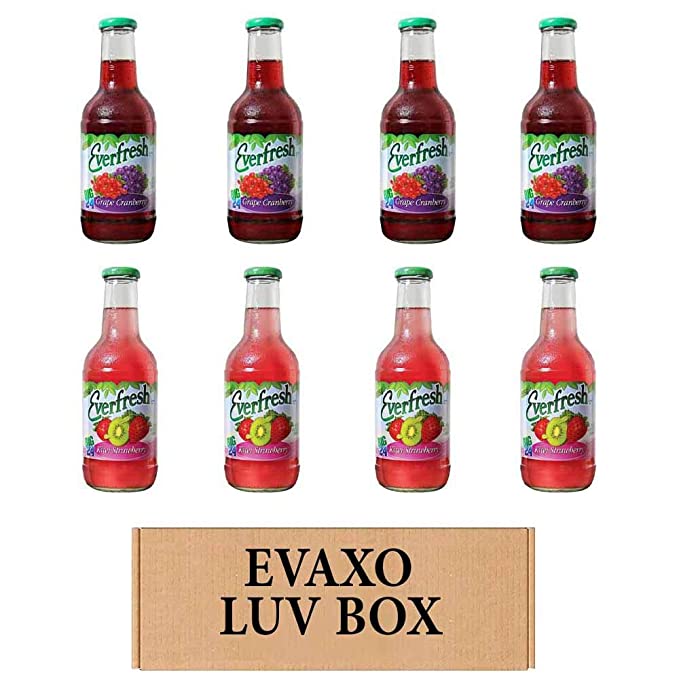 LUV BOX- variety Everfresh Juice 24 oz. pack of 8 , Everfresh Grape Cranberry , Everfresh Kiwi Strawberry .by evaxo  - 370621596481
