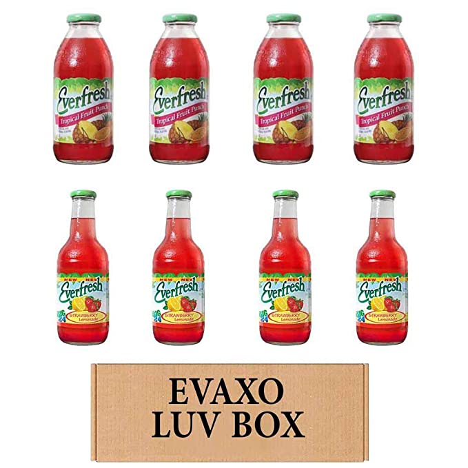 LUV BOX- variety Everfresh Juice 24 oz. pack of 8 , Everfresh Tropical Fruit Punch , Everfresh Strawberry Lemonade .#N  - 370621597426