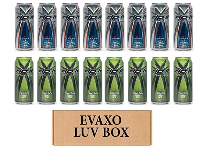 LUV BOX- Variety Rip It Energy Fuel Drinks 16 oz. pack of 16 , RIP IT F-Bomb Sugar Free , RIP IT Lime Wrecker. by evaxo - 370621599277