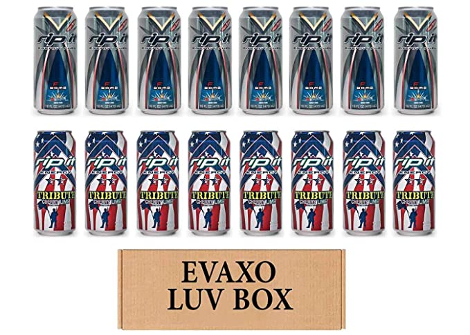 LUV BOX- Variety Rip It Energy Fuel Drinks 16 oz. pack of 16 , RIP IT F-Bomb , RIP IT Tribute Cherry Lime. by evaxo - 370621599352