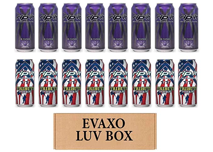 LUV BOX- Variety Rip It Energy Fuel Drinks 16 oz. pack of 16 , RIP IT G-Force , RIP IT Tribute Cherry Lime. by evaxo - 370621599468