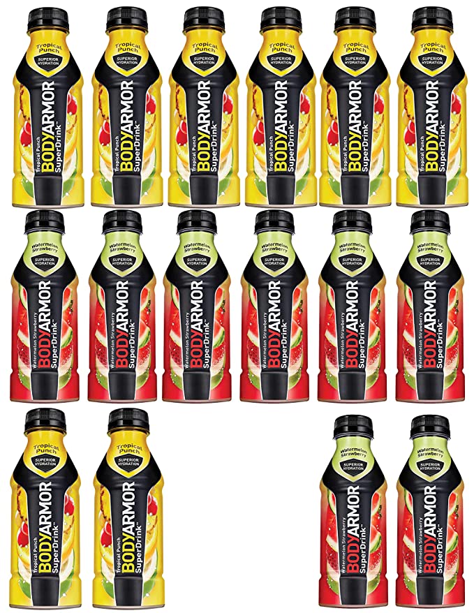 LUV-BOX Variety BODYARMOR Sports Drink pack of 16 , 16 fl oz ,Tropical Punch , Watermelon Strawberry - 370621600324