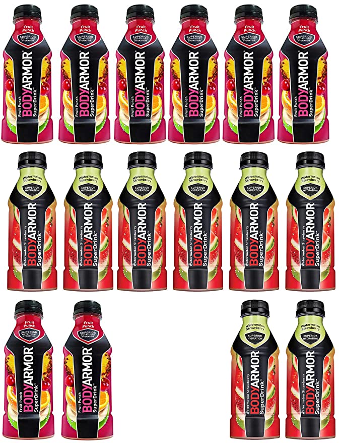 LUV-BOX Variety BODYARMOR Sports Drink pack of 16 , 16 fl oz ,Fruit Punch , Watermelon Strawberry - 370621600416
