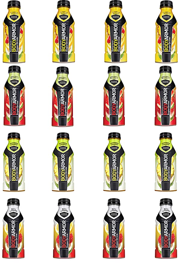 LUV-BOX Variety BODYARMOR Sports Drink pack of 16 , 16 fl oz , Tropical Punch , Watermelon Strawberry , COCONUT , Berry Lemonade - 370621600461