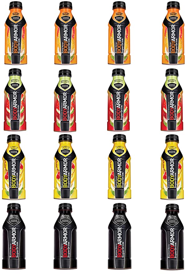 LUV-BOX Variety BODYARMOR Sports Drink pack of 16 , 16 fl oz , Orange Mango, Tropical Punch , Blackout Berry , Watermelon Strawberry - 370621600621