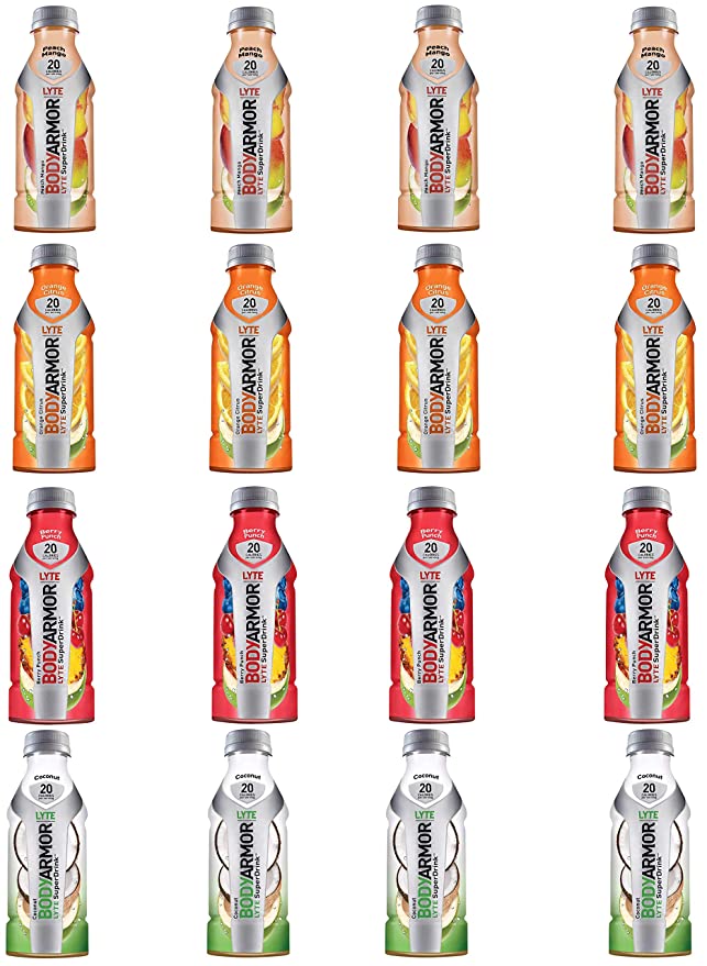  LUV-BOX Variety BODYARMOR LYTE Sports Drink pack of 16 , 16 fl oz ,Peach Mango ,Orange Citrus , Berry Punch , Coconut  - 370621600751