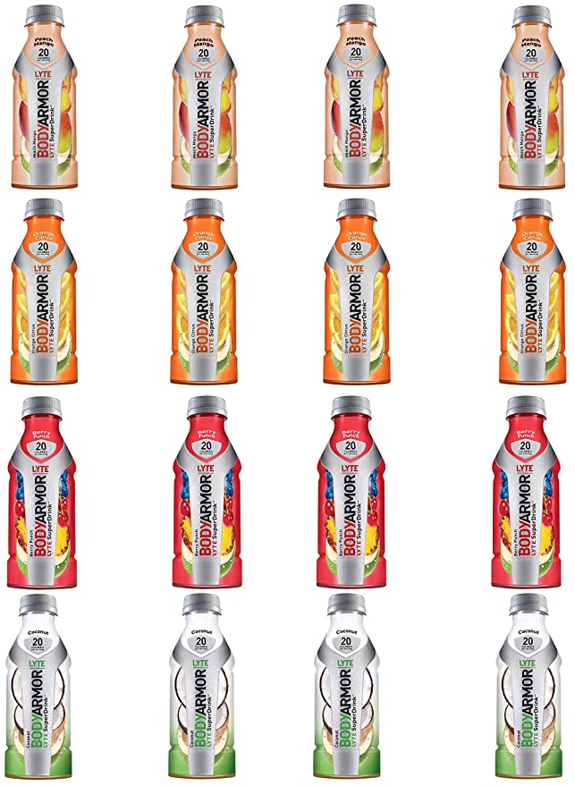 LUV-BOX Variety BODYARMOR LYTE Sports Drink pack of 16 , 16 fl oz ,Peach Mango ,Orange Citrus , Berry Punch , Coconut - 370621600751