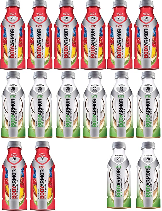 LUV-BOX Variety BODYARMOR LYTE Sports Drink pack of 16 , 16 fl oz , Berry Punch , Coconut include - 370621600782