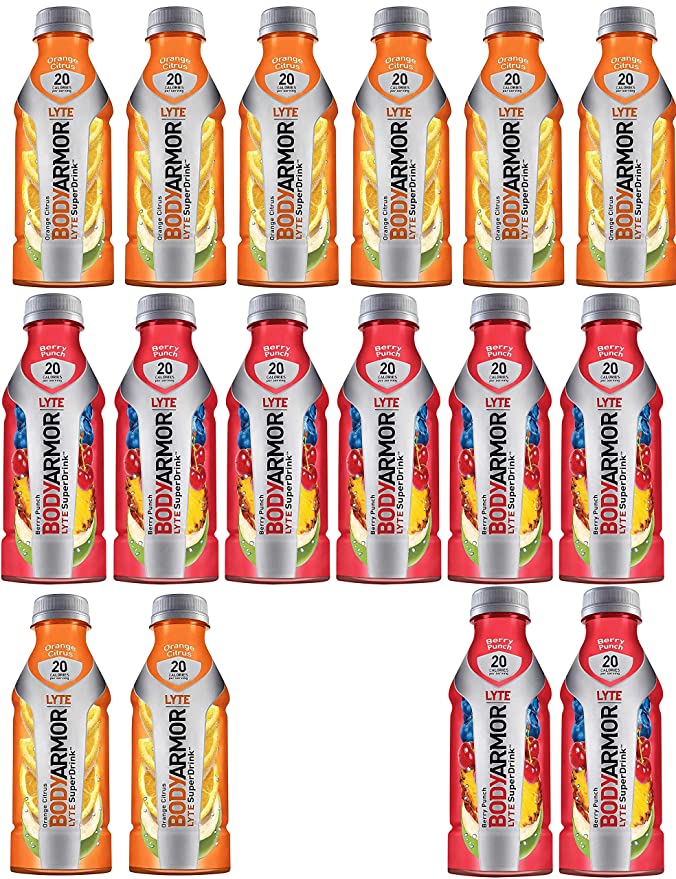 LUV-BOX Variety BODYARMOR LYTE Sports Drink pack of 16 , 16 fl oz , Orange Citrus , Berry Punch - 370621600829