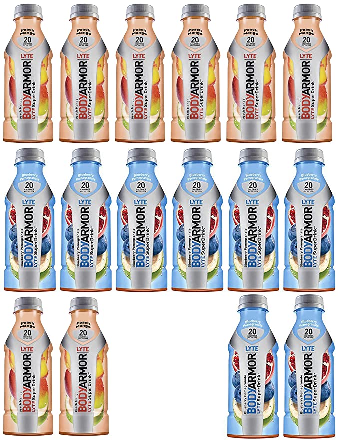 LUV-BOX Variety BODYARMOR LYTE Sports Drink pack of 16 , 16 fl oz , Peach Mango , Blueberry Pomegranate - 370621600867