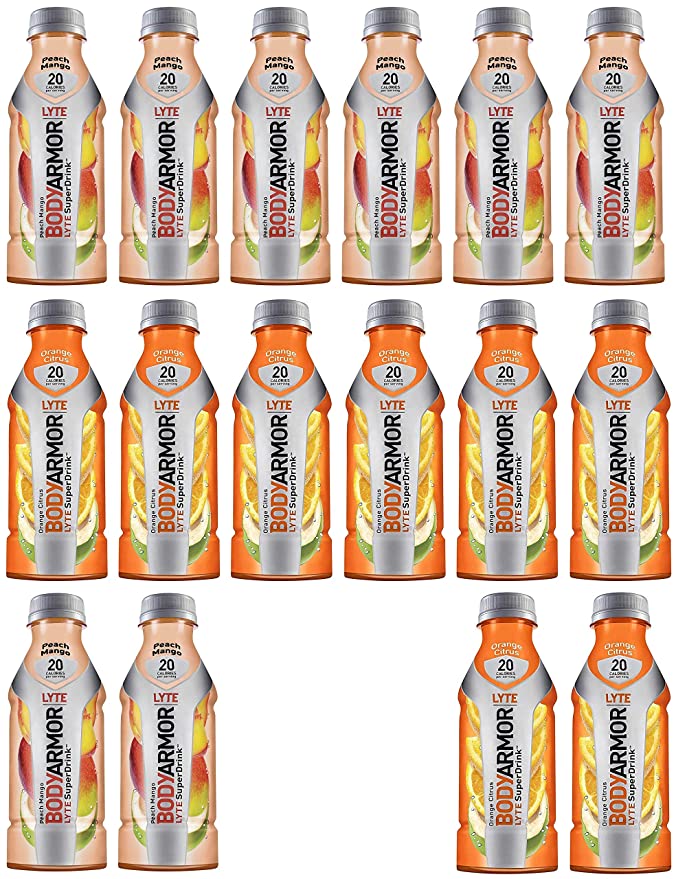 LUV-BOX Variety BODYARMOR LYTE Sports Drink pack of 16 , 16 fl oz , Peach Mango , Orange Citrus - 370621600874