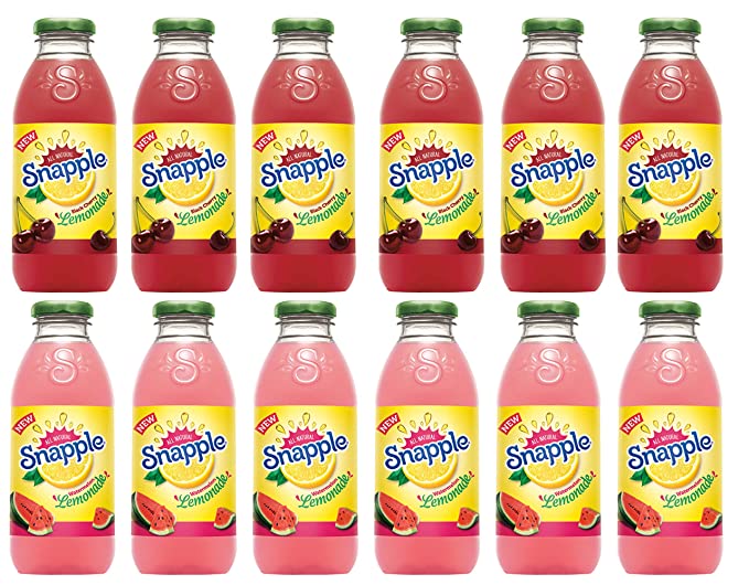 LUV-BOX Variety SNAPPLE Juice Drink pack , pack of 12 , 16 fl oz , BLACK CHERRY LEMONADE , WATERMELON LEMONADE - 370621602519