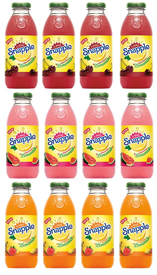 LUV-BOX Variety SNAPPLE Juice Drink pack , pack of 12 , 16 fl oz , BLACK CHERRY LEMONADE , STRAWBERRY PINEAPPLE LEMONADE ,WATERMELON LEMONADE - 370621602533