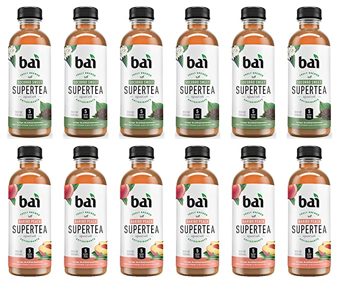 LUV-BOX Variety BAI ANTIOXIDANT SUPERTEA TEA pack , pack of 12 , 18 fl oz , SOCORRO SWEET TEA , NARIÑO PEACH TEA  - 370621604247