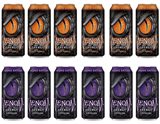 LUV-BOX Variety VENOM ENERGY DRINK pack , pack of 12 , 16 fl oz ,DEATH ADDER ENERGY DRINK , MOJAVE RATTLER ENERGY DRINK - 370621605060