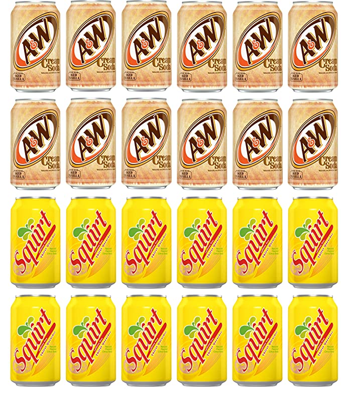  LUV-BOX Variety Soda pack , pack of 24 , 12 fl oz , A&W CREAM SODA - CAFFEINE FREE , SQUIRT GRAPEFRUIT SODA  - 370621605626