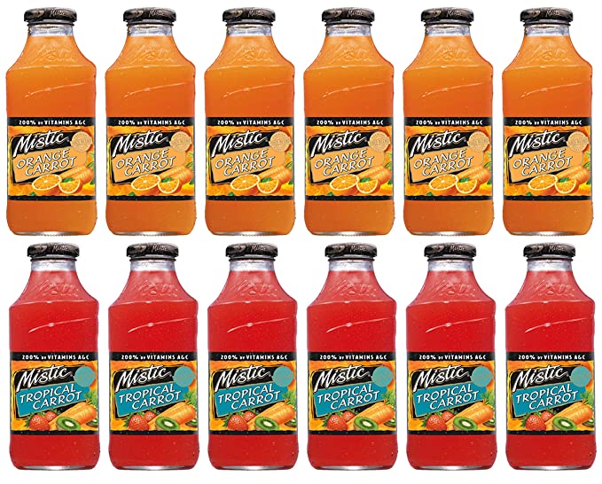 LUV-BOX Variety MISTIC JUICE DRINK pack , pack of 12 , 16 fl oz , Glass bottle , ORANGE CARROT , TROPICAL CARROT - 370621607033
