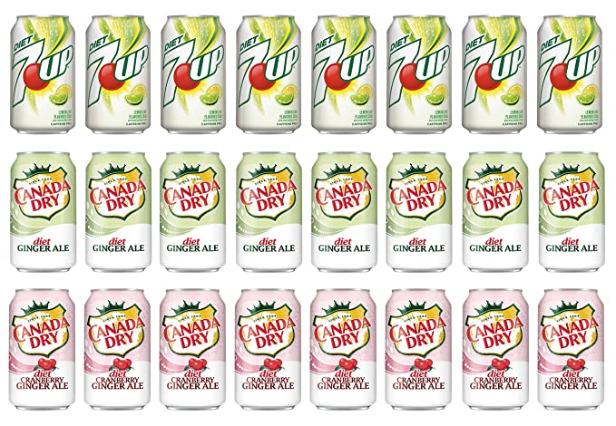 LUV-BOX Variety Diet Soda pack , pack of 24 , 12 fl oz , 7UP , CANADA DRY GINGER ALE , CANADA DRY CRANBERRY GINGER ALE  - 370621609648