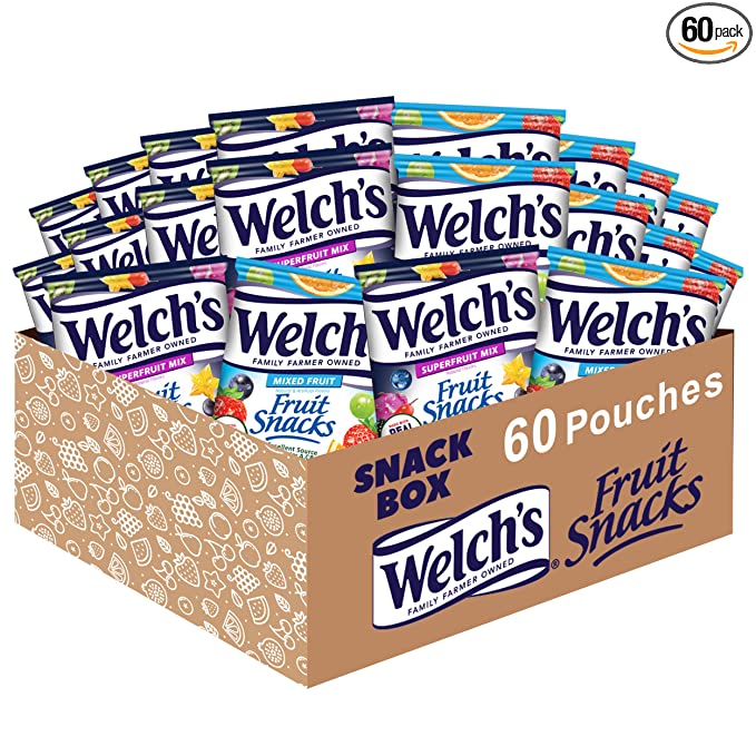  Welch's Fruit Snacks, Mixed Fruit & Superfruit Bulk Variety Pack, Gluten Free, 0.9 oz Individual Single Serve Bags (Pack of 60)  - 370839541228