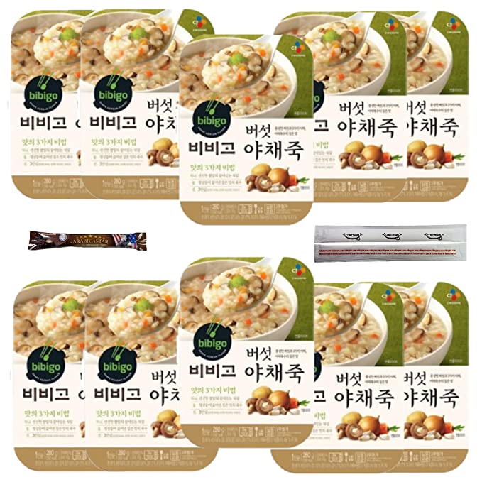  BIBIGO Korean Porridge Combo - Avalon Rice (180ml x 5), Sweet Pumpkin(180ml x 2), Mushroom & Vegetable(180ml x 2), and Sweet Red Bean( 180ml x 1 ) Combo (Mushroom & Vegetable 10 Packs) - 376282609973