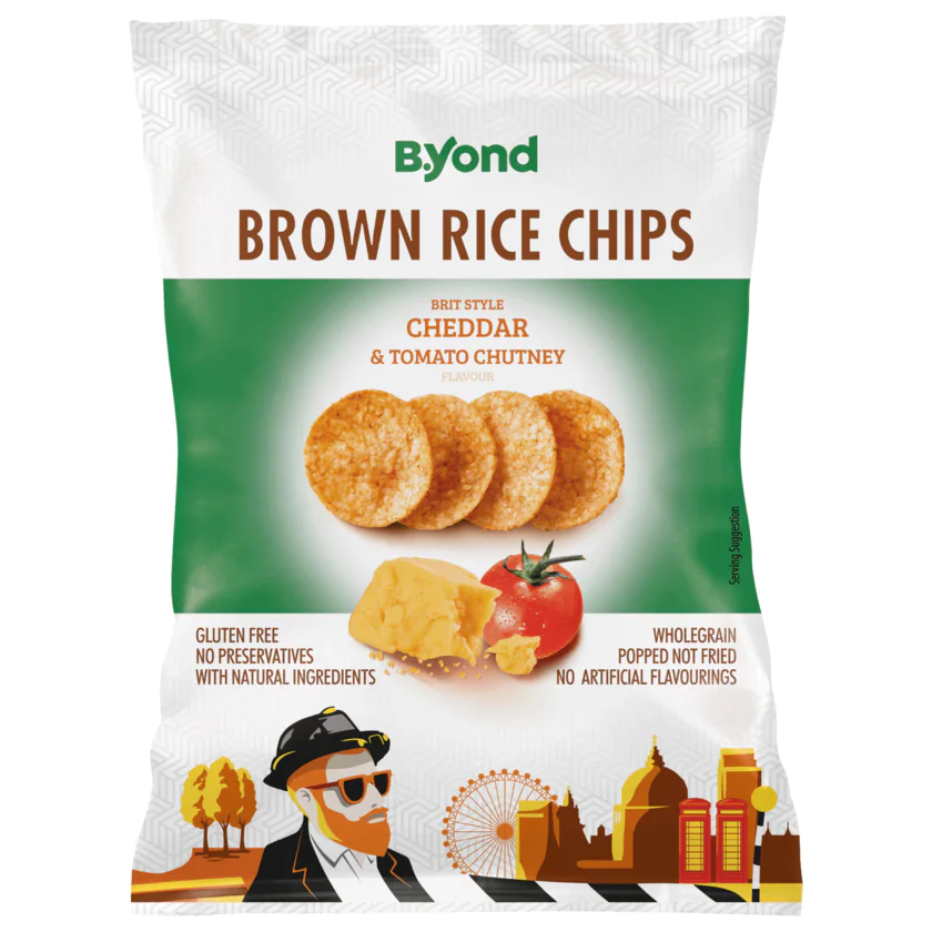 B.Yond Brown Rice Chips Brit Style Cheddar & Tomato Chutney 175g - 3800233091441