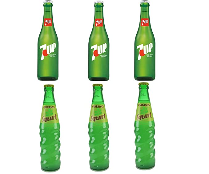 BOX - VARIETY , 7UP and Squirt mexican glass bottles - 384921895472