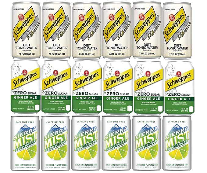 LUV BOX - VARIETY DIET CANS 7.5 OZ PACK OF 18 ,Schweppes Ginger Ale Zero Sugar ,Diet Schweppes Tonic , Sierra Mist Lemon Lime Zero Sugar  - 384921896448